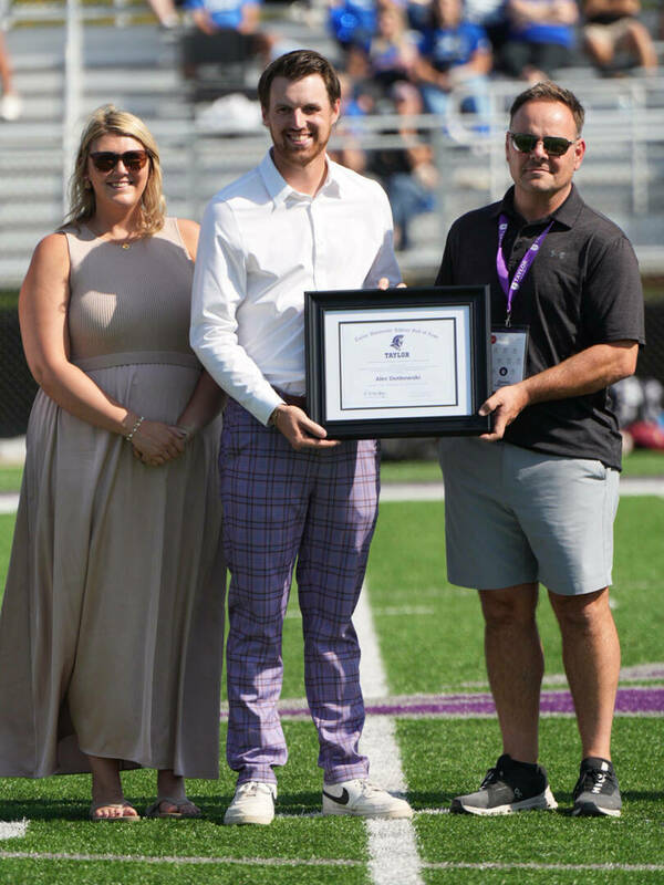 Alec Dutkowski hall of fame induction recognized on the football field at Taylor University, October 5, 2024